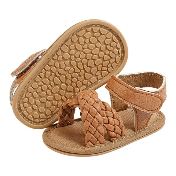 Linfrsh Baby Boy Girl Summer Sandals Outdoor Beach Anti-Slip Rubber Soft Sole Toddler First Walking Shoes(Brown,Size 12-18 Months)