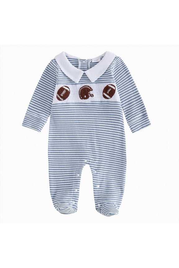 Baby Boy Summer Romper Fall Baby Boy Footie Romper Football/DuckJumpsuit Footed Clothes Knit Outfit(Blue,Newborn)