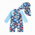 thumbnail image 1 of Linfrsh Baby Boy Swim Suit Baby Boy Rash Guard Swimsuit Set with Sun Hat - Long Sleeve Zip One Piece Toddler Bathing Suit for Beach & Pool(Blue,12-18 Months), 1 of 6