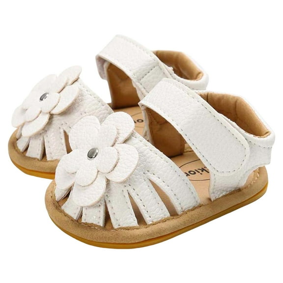 Linfrsh Baby Boys Girls Sandals Summer Outdoor Shoes PU Lightweight Toddler Soft Anti-Slip Sole Slippers(White,12-18 Months)