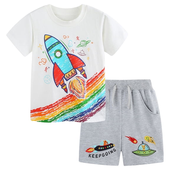Linfrsh Baby Boys Summer Clothes 6 12 18 24 Months 3T Boy Toddler Outfits Short Sleeve T shirt Tops + Solid Color Drawstring Shorts Set for 3 6 12 18 Months Short Sets Summer(White,5-6 Years)