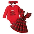 thumbnail image 1 of Linfrsh Baby Christmas Dress Toddler Baby Girls Christmas Two Piece Skirt Set Long Sleeve Knitted Tops with Plaid Suspender Skirt Fall Outfits Red,0-3 months, 1 of 7