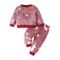 thumbnail image 1 of Linfrsh Baby Christmas Outfit Girl Toddler Girl Christmas Outfits Long Sleeve Sweatshirt Gingerbread Candy Cane Print Pant Set Snowman Winter Clothes Red,12-18 Months, 1 of 7