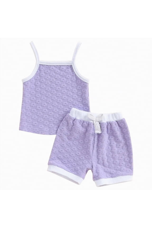 Linfrsh Baby Girl Cotton Ruffled Sleeve Shirt Tops Shorts Outfit Set(Purple,18-24 Months)
