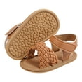 thumbnail image 1 of Linfrsh Baby Girl Sandals Summer Beach Shoes Bowknot Breathable Soft Sole Girls Princess Dress Flats First Walking Shoes(Brown,0-6 Months), 1 of 5