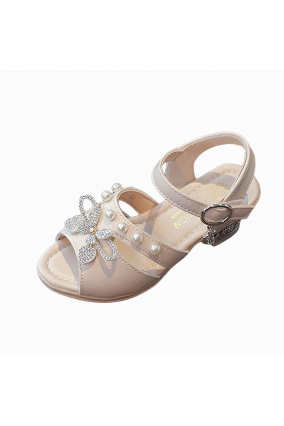 Baby Girl Shoes Little Kids Girls Dress Pumps Glitter Sequins Princess Low Heels Princess Dress Shoes Party Dance Shoes Rhinestone Sandals(Beige,Size12.5)