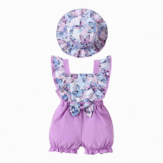 Linfrsh Baby Girl Short Sleeve Romper Baby Girl Outfit Girl Short Sleeve Bubble Onesie Romper Summer Infant Newborn Clothes(Purple,18-24 Months)
