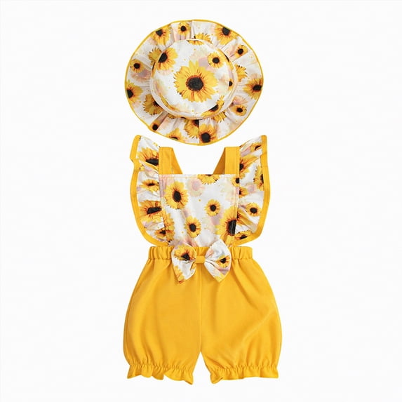 Linfrsh Baby Girl Summer Outfit Baby Girl Summer Cotton Linen Romper Clothes Basic Plain Ruffle Sleeveless Comfy Rompers Newborn Tops(Yellow,3-6 Months)