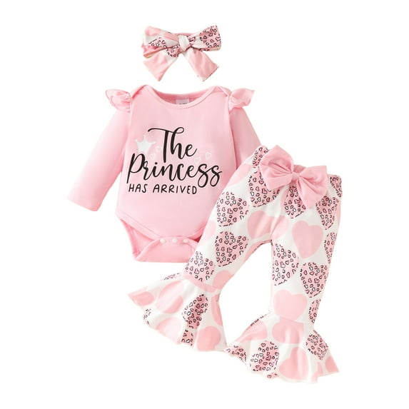 Linfrsh Baby Girl's 3pc Rib Frill Long Sleeve Romper and Pant Set(B-Pink,3-6 Months)