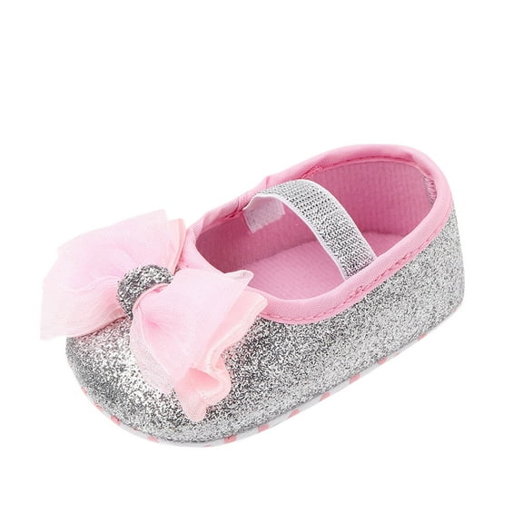 Linfrsh Baby Girls Casual Toddler Princess Walking Shoes Baby Boys Shoes Sneakers for Girls Baby Crib Shoes Silver,12-18 Months