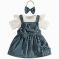 thumbnail image 1 of Linfrsh Baby Girls Clothes Set 3 Piece Summer Casual Cute Short Sleeve Rompers and Overalls Shorts(Blue,6-9 Months), 1 of 9