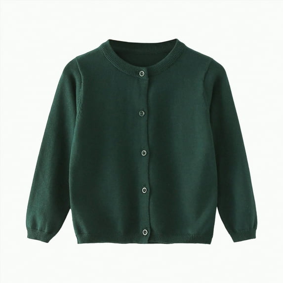 Linfrsh Baby Girls Cotton Cardigan Long Sleeve Kid Button Sweater Girl Crew Neck Cardigans Uniform Sweater(Dark Green,12-18 Months)