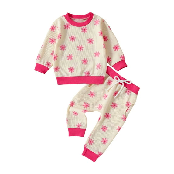 Linfrsh Baby Girls' Long Sleeve Top and Pant Set, 100% Organic Cotton(C-Hot Pink,18-24 Months)