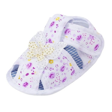 Linfrsh Baby Girls Sandals Flower Bow Adjustable Soft Sole Toddler First Walking Beach Summer Shoes(Purple,0-6 Months)