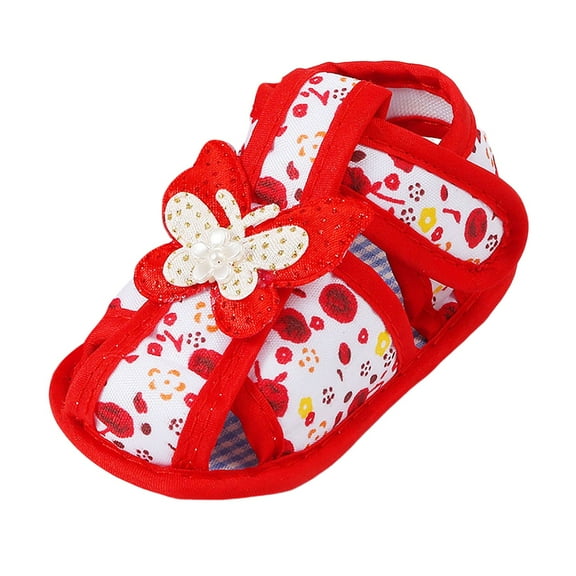 Linfrsh Baby Girls Sandals Summer Beach Shoes Outdoor Toddler Girls Summer First Walking Shoes( Red,0-6 Months)