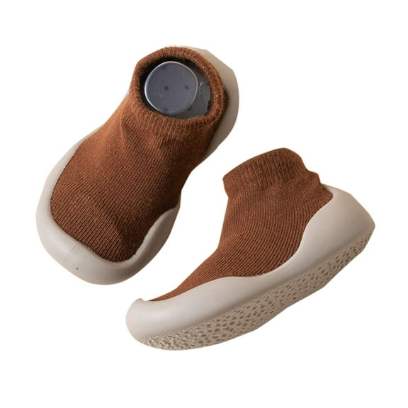 Linfrsh Baby Socks Shoes Children's Floor Socks Soft Rubber Sole Toddler Shoes Knit Shoes for Girls Baby Girl Shoes Brown,12-18 Months