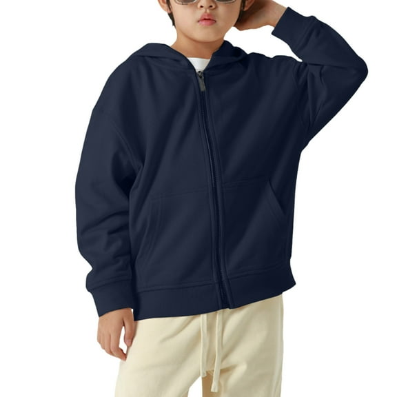 Linfrsh Baby & Toddler Boys Patch Full-Zip Active Hoodie,Solid Color Sweatshirts,Blank Cardigan Jacket Navy,6-7 Years