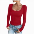 thumbnail image 1 of Linfrsh Basic Tops for Woman Womens Long Sleeve Shirts Crew Neck Stretchy Fitted Ribbed Tops Basic Base Layer Soft Thermal Undershirts Tee Red,M, 1 of 6