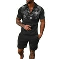 thumbnail image 1 of Linfrsh Beach Outfits for Men 2 Piece Summer Tracksuits Casual Short Sleeve T shirts and Short Sets(Black,L), 1 of 4