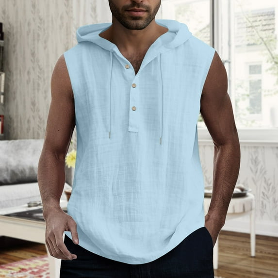 Linfrsh Big&Tall Mens Cotton Tank Tops Sleeveless Undershirts Running Athletic Workout Gym Beach Muscle Sleeveless Shirts Light Blue,3XL