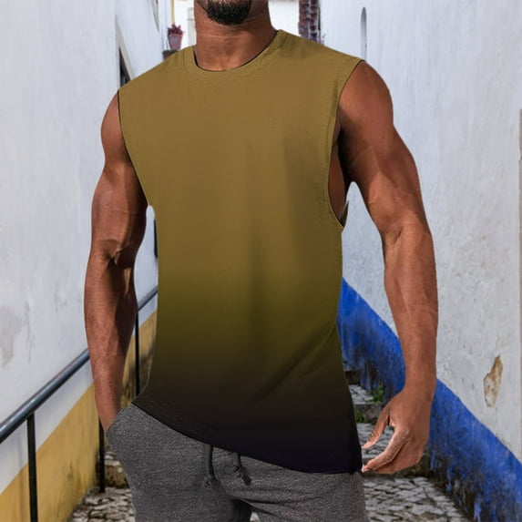 Linfrsh Big and Tall Tank Tops for Men,2025 Men's Workout Tank Top Gym Lightweight Muscle Sleeveless Mens Undershirts Yellow,2XL