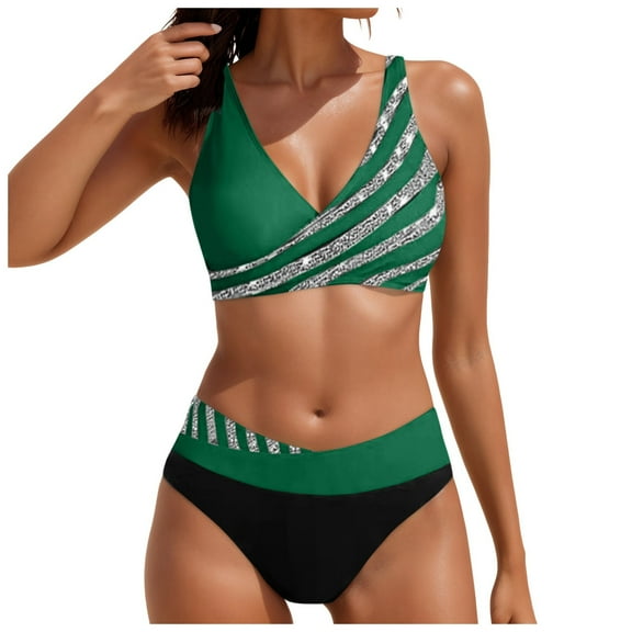 Linfrsh Bikini Set for Women Tummy Control Swimsuit Sexy V Neck Two Piece High Waisted Bathing Suit 2025 Athletic Swimsuits for Women AG,L