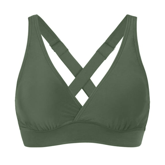 Linfrsh Bikini Tops for Women Large Bust Push Up Swim Top Cropped Beach Bathing Suit Tops Halter Swimwear Top Only AG,L