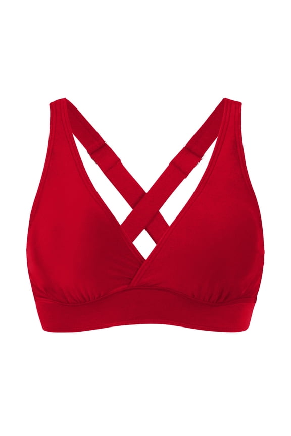 Bikini Tops for Women Large Bust Push Up Swim Top Cropped Beach Bathing Suit Tops Halter Swimwear Top Only Red,M