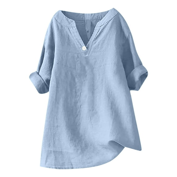 Linfrsh Blouses for Women Dressy Casual Women's 2025 Fashion Tops 3/4 Length Sleeve Business Casual Blouses Summer Tees Shirts (Light Blue,XL)