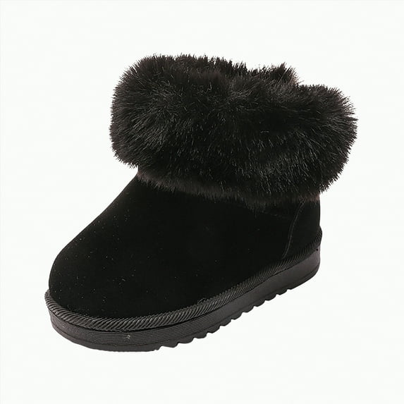 Linfrsh Boots for Baby Girl Girls & Toddler' Faux Fur Shearling Style Boots, Girls Warm Winter Flat Non-Slip Zip Snow Boots for Indoor Outdoor(Toddler/Little Kid/Big Kid) Black,11.5