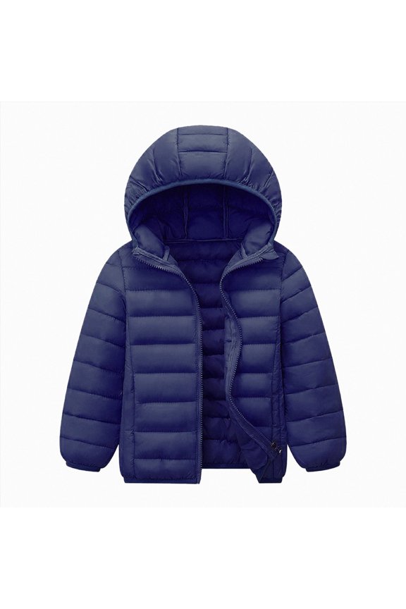 Boy And Girls Coat Winter Lightweight Jackets Hooded Outerwear(Navy,6-7 Years)