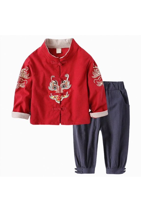 Boy Newborn Outfit Boys Tang Suit Jacket Traditional(Watermelon Red,12-18 Months)