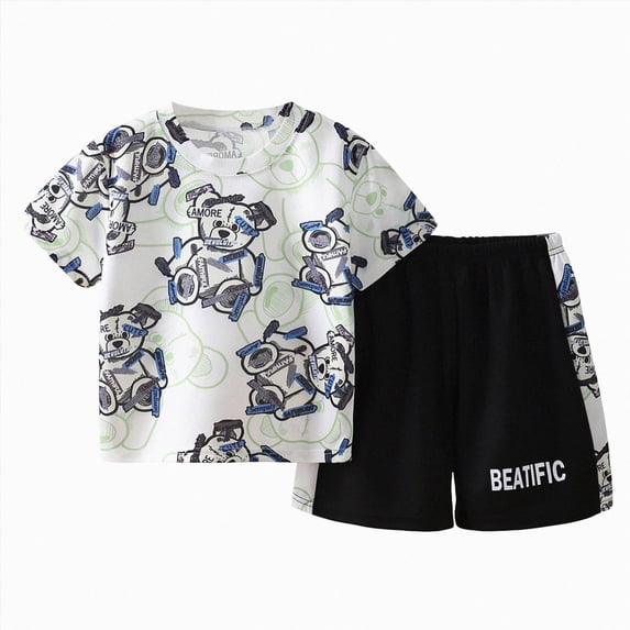 Linfrsh Boy Summer Clothes Boys Athletic Basketball Set 2 Piece Performance Crew Neck Tee & Lightweight Gym Shorts(Light Green,2-3 Years)