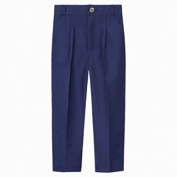 Linfrsh Boy Uniform Pants Boys Slim Fit Trousers Dress Pants Gently Tapered Flat Front Pants Children Clothing(Blue,3-4 Years)