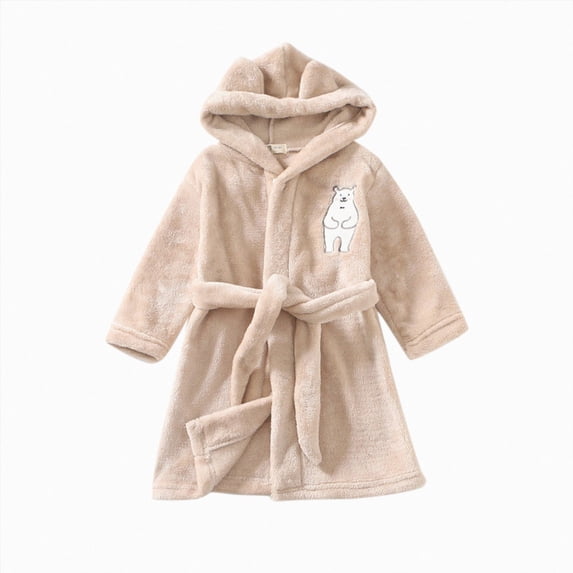 Linfrsh Boys Girls Kids Soft Flannel Bathrobe,Thickened Warm Hooded Sleep Robe with Waist Tie,Plush Cozy Loungewear for Fall Winter for Boys Girls 2-12Y Toddler Pajamas,Size 1-2 Years