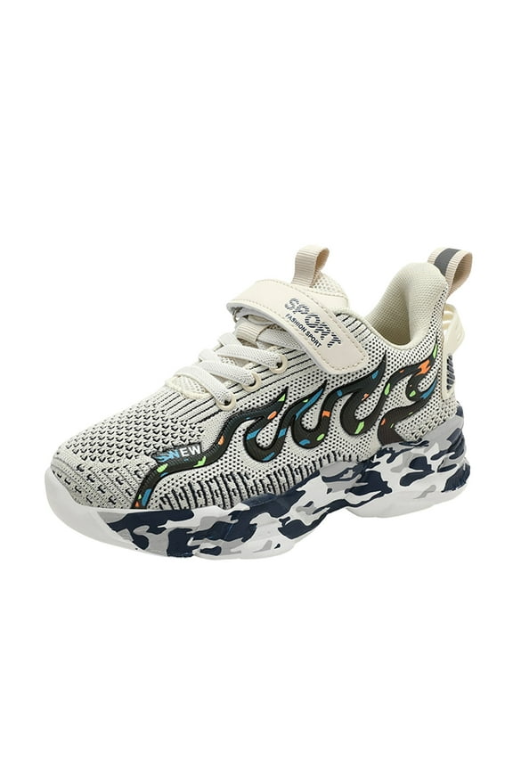 Toddler Boy Shoes Trend Children Girls Basketball Athletic Shoes Flat Thick Bottom Lightweight Non Slip Kids Running Shoes Beige,2.5