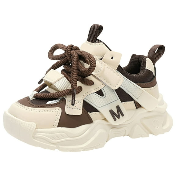 Linfrsh Boys Girls Sneakers Kids Lightweight Breathable Strap Athletic Running Shoes for Little Kids/Toddler(Khaki,10-10.5 Years)