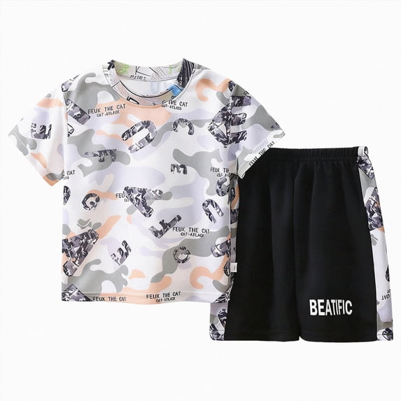 Linfrsh Boys Outfit Sets Size 7 Boys 2 Piece Athletic Outfits Short Sleeve Sport T-shirt and Shorts Summer Casual Clothes for 6-12 Years Boys Outfit Sets Size 7-8 Grey,2-3 Years