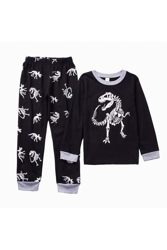 Boys Pajamas Size 8 Long Sleeve Toddler Boys Pajama Monster Truck Pjs Soccer Baseball Sport Kids Dinosaur 2 Piece Sleepwear Clothes(Black,4-5 Years)