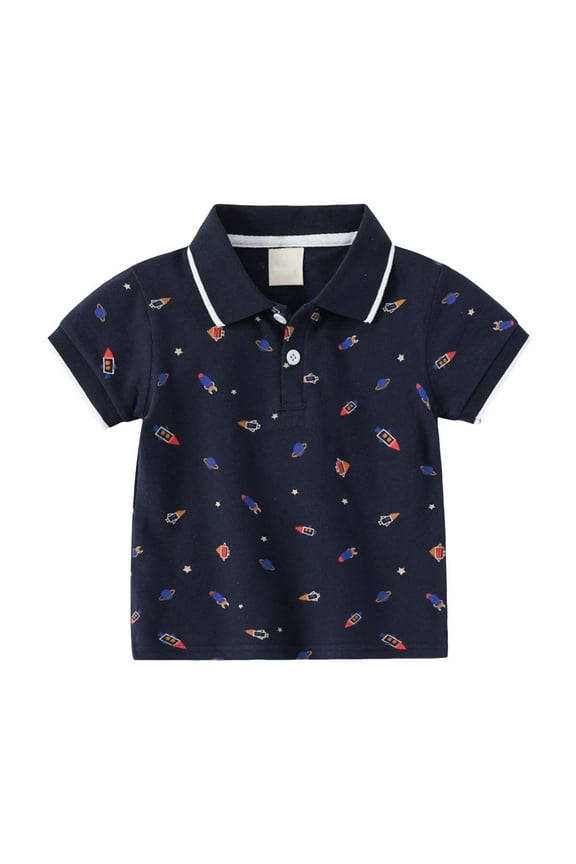 Boys Polo Shirt Kids Boys Short Sleeve School Uniform Lightweight Breathable Polo Shirts(Navy,Size 5-6 T)
