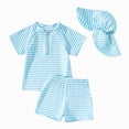 thumbnail image 1 of Linfrsh Boys Rash Guard Swim Set Toddler Boy Swimsuit 3 Piece Boys Swim Set Short Sleeve Boys Swim Shirt Boys Swim Trunks Rash Guard Bathing Suits(Sky Blue,2-3 Years), 1 of 5