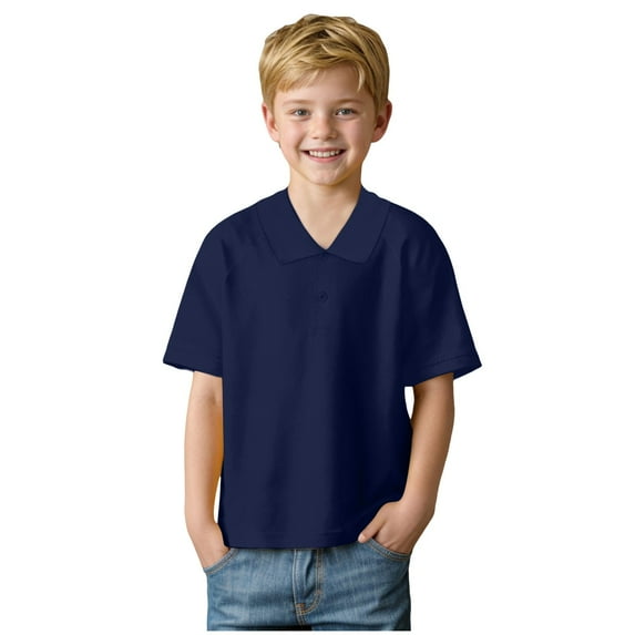 Linfrsh Boys School Uniform Polo Shirt Kids Short Sleeve Solid Collared Golf Shirts Spring Summer Top Casual Children Button Blouse(Blue,9-10 T)