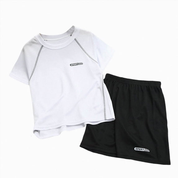 Linfrsh Boys Summer Outfits Toddler Boys Clothes Mesh Athletic Summer Short Sleeve T Shirt and Shorts Kids Outfit Set(White,7-8 Years)