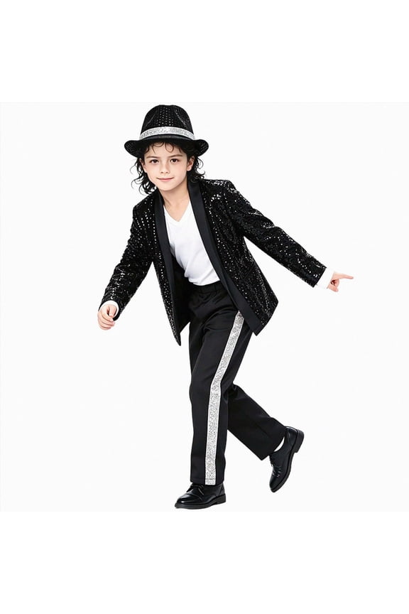 Boys girls 80s dance star costume 90s pop stage costume role play party for kids(Black,11-12 Years)