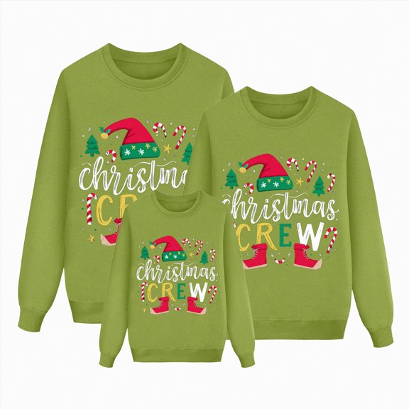Linfrsh Christmas Shirts for Family Christmas Crew Santa Lights Matching Family Pajamas Holiday Long Sleeve T-Shirt Green,2XL