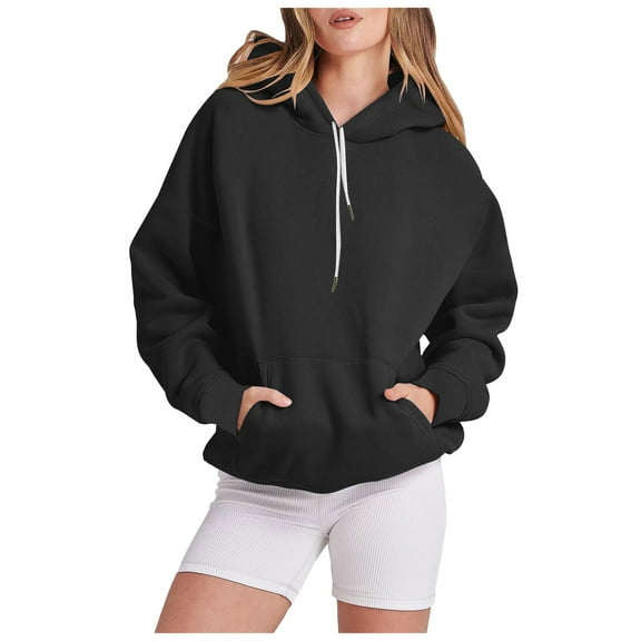 Linfrsh Comfort Soft EcoSmart Women's Fleece Full-Zip Hoodie Sweatshirt(A-Black,XXL)