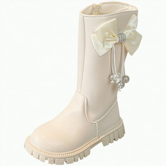 Linfrsh Cowgirl Boots Kids Cowboy Boots Girls Mid Calf Sparkly Glitter Western Cowgirl Boots Side Zipper (Toddler/Little Kid/Big Kid) Beige,3