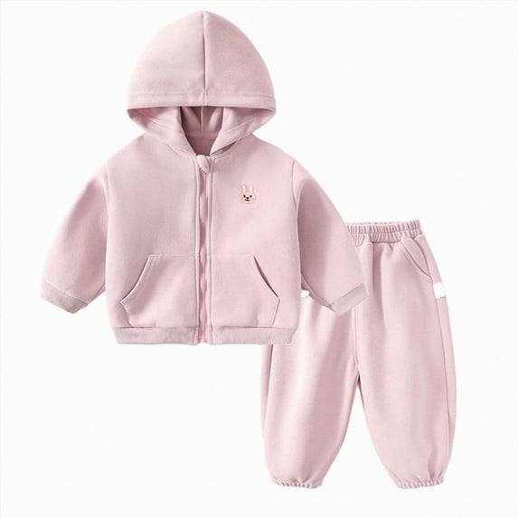 Linfrsh Fall Outfits Toddler Girl Girls' Cute Winter and Casual Cartoon Solid Color Hooded Pullover Set With Small Embroidery The Chest