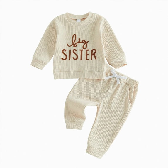 Linfrsh Fall Outfits Toddler Girl Girls' Cute Winter and Casual Letter Embroidered Long Sleeved Pants In Solid Color Set