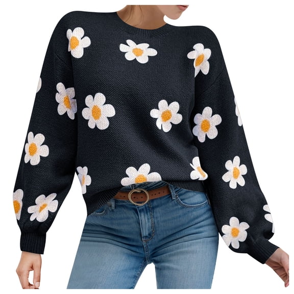 Linfrsh Fall Outfits for Women 2025 Women's Sweater Cotton Long Sleeeve Pullover Sweater Soft Lightweight Knit Tops 2025 Black,S